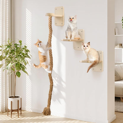 Cat Wall Shelves with 2 X 60 Inch Climbing Rope, Wall Mounted Cat Tree | with Scratching Post Kitten Rope Ladder with Jumping Platform Wall Steps for Playing and Rest1