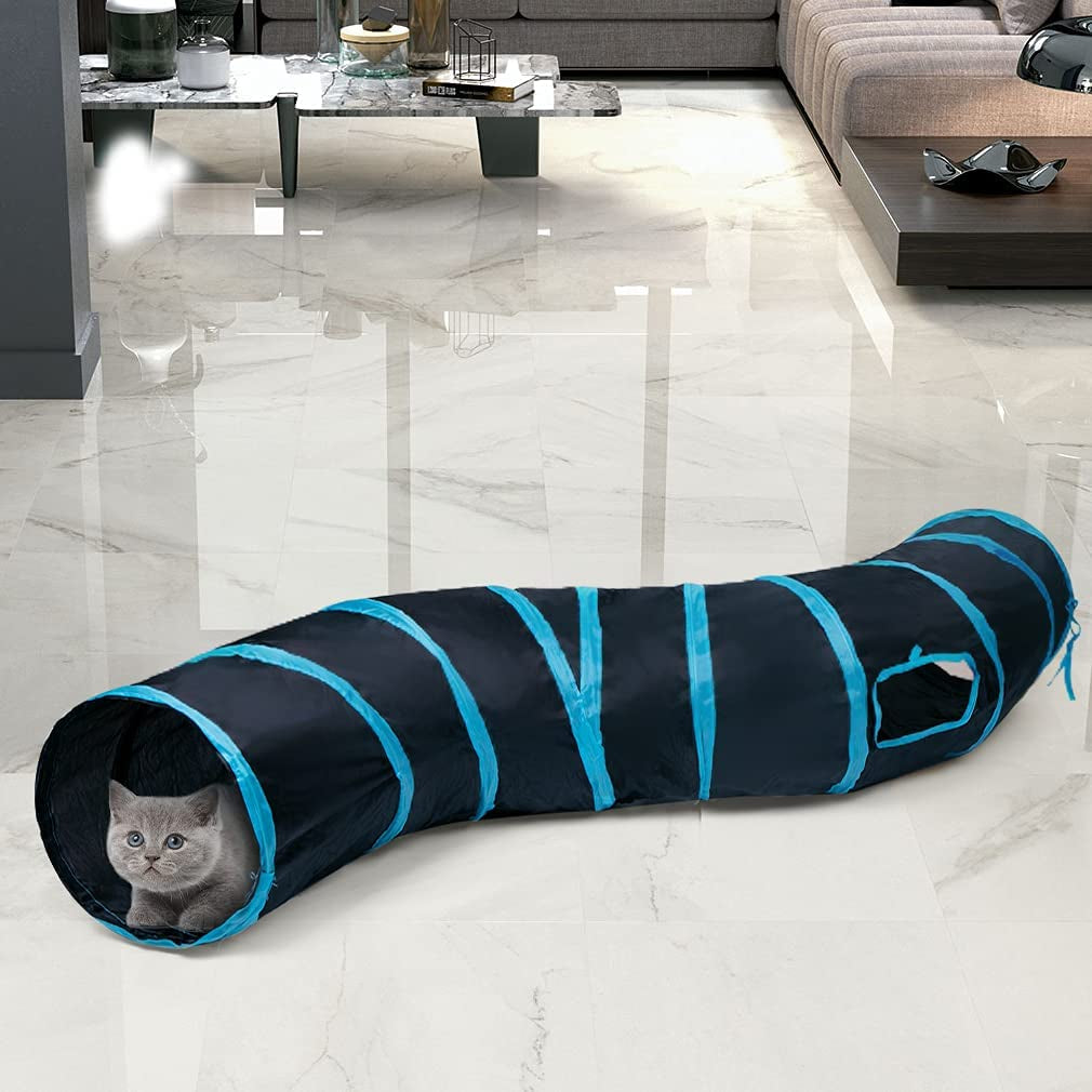 sheldamy-cat-tunnel-s-2-way-cat-tunnels-for-indoor-cats-collapsible-cat-play-tunnel-interactive-toy-maze-cat-house-with-1-play-ball-for-cats-puppy-kitty-kitten-rabbit-blue-black