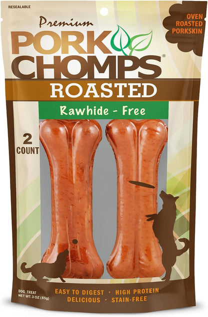 Pork Chomps Roasted Pressed Pork Skin Dog Chews, 4.5-Inch Bone, 2 Count1