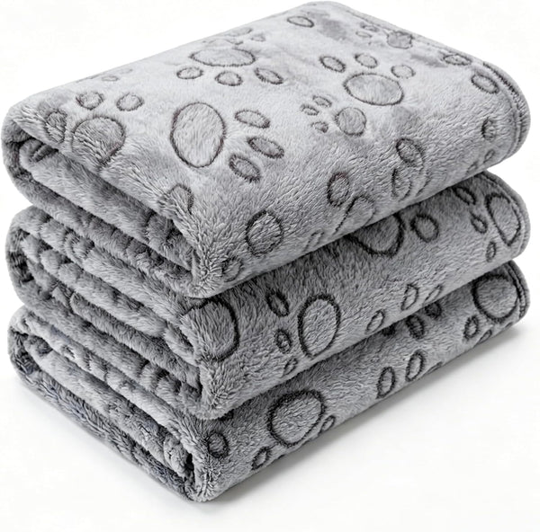 1 Pack 3 Blankets Super Soft Fluffy Premium Fleece Pet Blanket Flannel Paw Printed Throw for Dog Puppy Cat (Small 23X16'', Brown, Pink, White)18