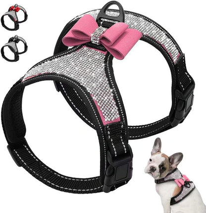 Beirui Rhinestone Dog Harness with Sparkly Bow Tie, Black,S,Chest 11-14" | Reflective Bling Nylon, Soft Fleece Padded, for Small Large Dogs Walking Party Wedding6
