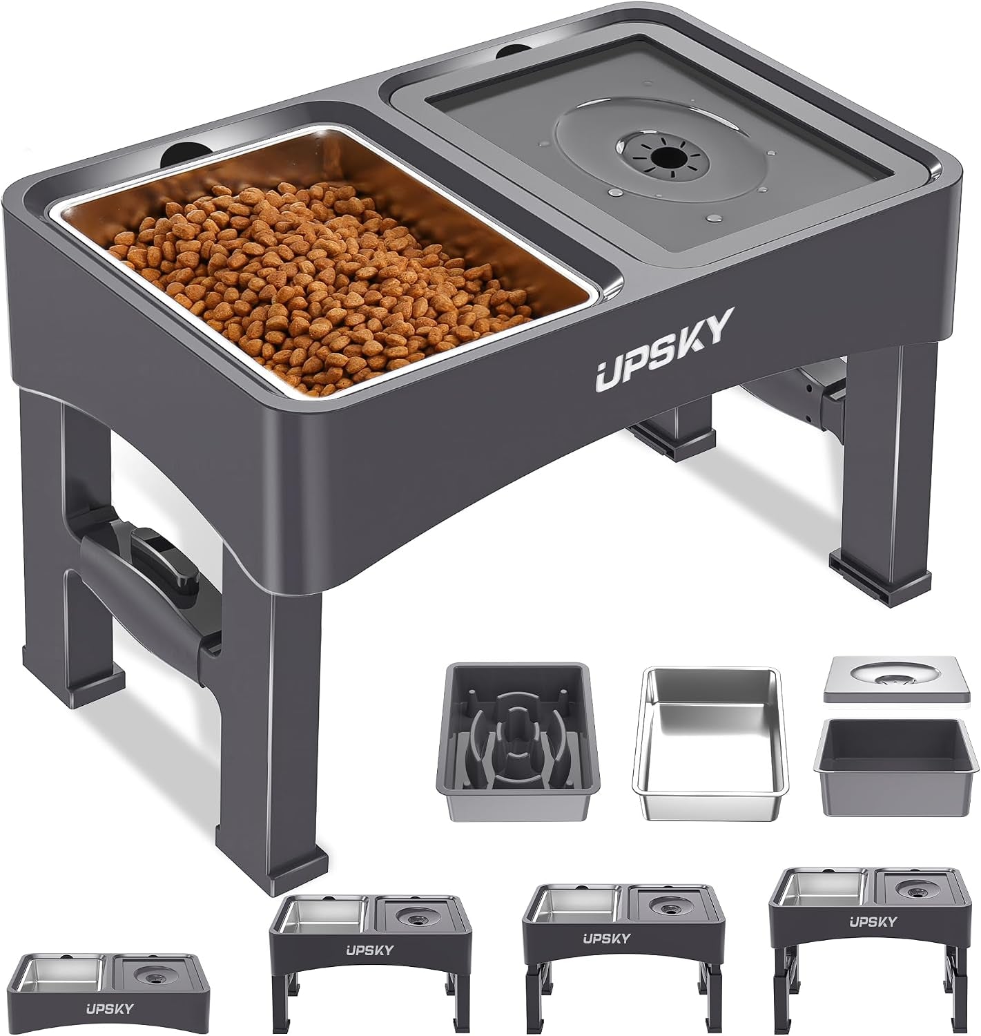 upsky-2-in-1-elevated-dog-bowls-slow-feeder-4-height-adjustable-raised-bowl-stand-no-spill-dog-water-bowls-anti-slip-food-and-water-bowls-for-small-medium-dogsnot-include-stainless-steel-bowl