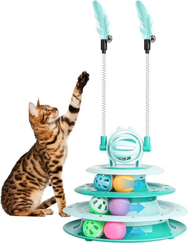 Goosheep Cat Toy Interactive Pet Plaything for Indoor Kitten Interactive Kitty Puzzle Ball with 2 Cat-Tease (Blue)9