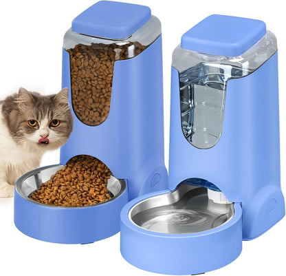 HWONMTE Portable Automatic Cat Feeder and Water Dispenser with Stainless Steel Bowl Dog Gravity Food Feeder and Waterer for Small Medium Pets Puppy Kitten 1 Gallon X 2 (Cream Yellow)8
