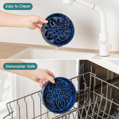 Vancasso Ceramic Slow Feeder Dog Bowls, Puzzle Dog Food Bowls with Floral Maze, anti -Slip Pet Food Dish for Small Breed, 0.6 Cups, Blue5