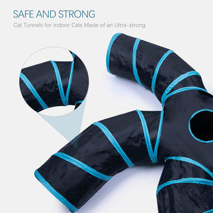 EGETOTA Cat Tunnel for Indoor Cats Large, with Play Ball S-Shape 5 Way Collapsible Interactive Peek Hole Pet Tube Toys, Puppy, Kitty, Kitten, Rabbit (Blue & Black)5