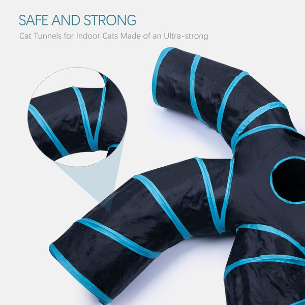 EGETOTA Cat Tunnel for Indoor Cats Large, with Play Ball S-Shape 5 Way Collapsible Interactive Peek Hole Pet Tube Toys, Puppy, Kitty, Kitten, Rabbit (Blue & Black)5