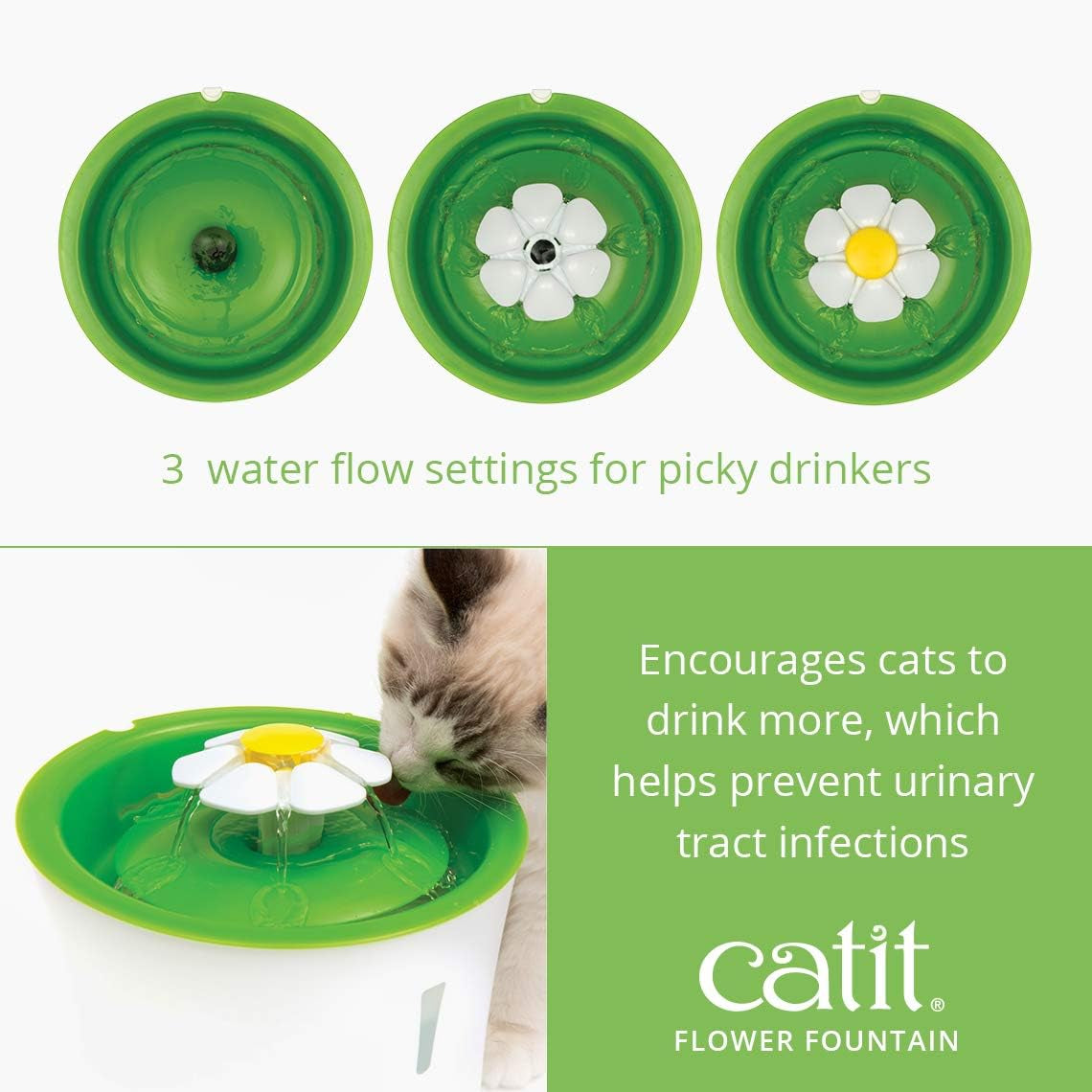 catit-flower-fountain-with-triple-action-filter-cat-drinking-water-fountain-3-l-green-cat-drinking-water-fountain
