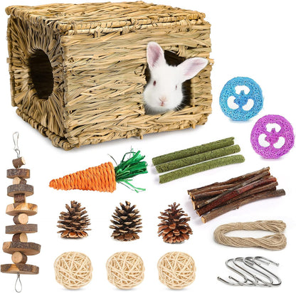 Bunny Grass House-Hand Made Edible Natural Grass Hideaway | Comfortable Playhouse for Rabbits, Guinea Pigs and Small Animals to Play,Sleep and Eat1