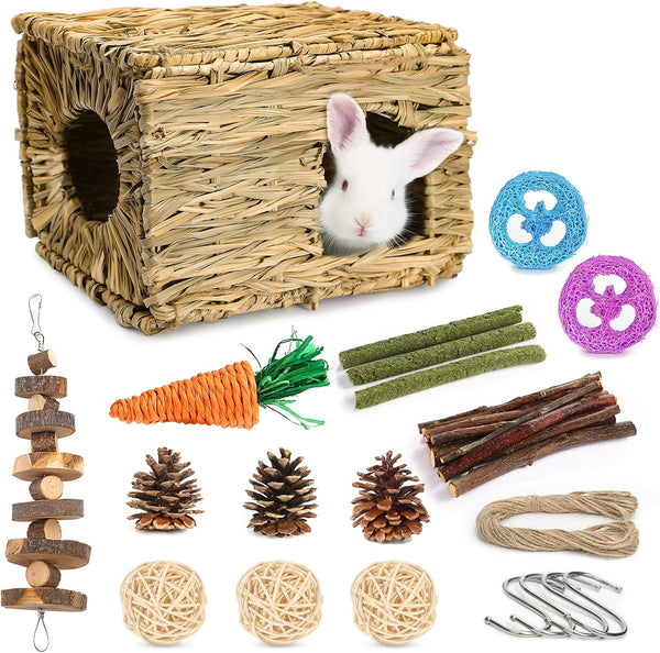 Bunny Grass House-Hand Made Edible Natural Grass Hideaway | Comfortable Playhouse for Rabbits, Guinea Pigs and Small Animals to Play,Sleep and Eat1