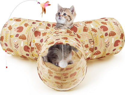 Tempcore Pet Cat Tunnel Tube Toys 3 Way Collapsible, Tunnels for Indoor Cats, Interactive Tube with Teaser Wand, Peek Holes & Hanging Ball, Black & Blue17