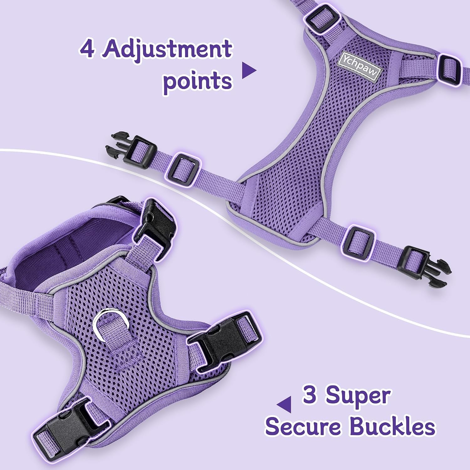 small-dog-harness-and-leash-set-adjustable-small-sized-pet-vest-reflective-soft-breathable-mesh-3-buckles-adjustable-neck-and-chest-easy-on-and-comfortable-secure-walking-purple-s