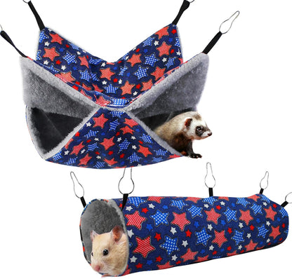 Petonfun Ferret Rat Hammock Tunnel Set for Cage Accessories Toys Bed, Blue | 2 Pack, Large Size, Double Sided, Durable & Soft, Hideout for Guinea Pig & Chinchilla to Hide, Suitable for Most Small Animal1