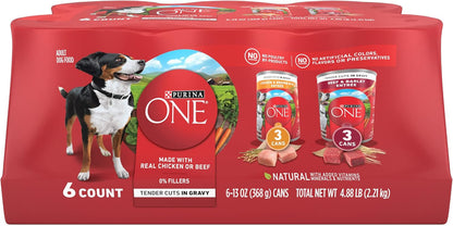 Purina ONE Natural High Protein Dog Food, Tender Cuts in Gravy Chicken and Brown Rice Entrée - 13 Ounce (Pack of 12)14