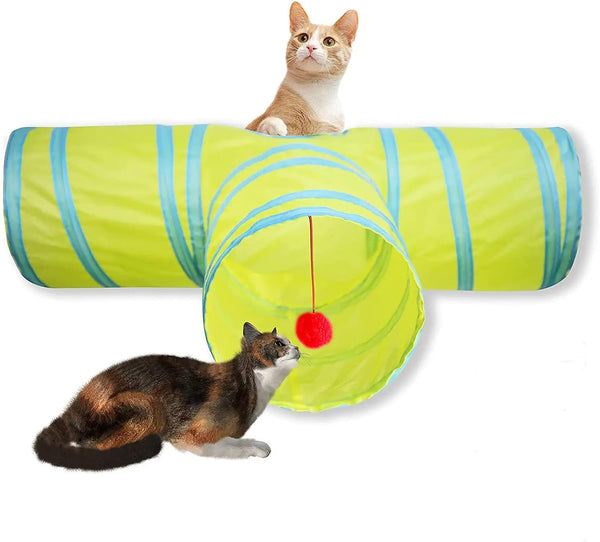 Cat Tunnel, Collapsible Tube with 1 Play Ball Toys, 3 Ways Tunnels for Indoor Cats, Puppy, Kitty, Kitten, Rabbit (White and Gray)10