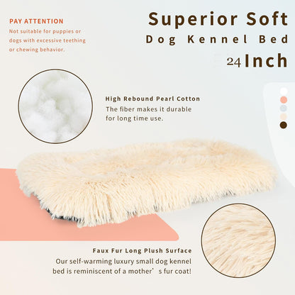 Nononfish Dog Crate Bed for Small Dogs Washable Orthopedic Flat for inside Crate Cages Kennel House Sofa Plush Comfy Sleeping Beige,24 In4
