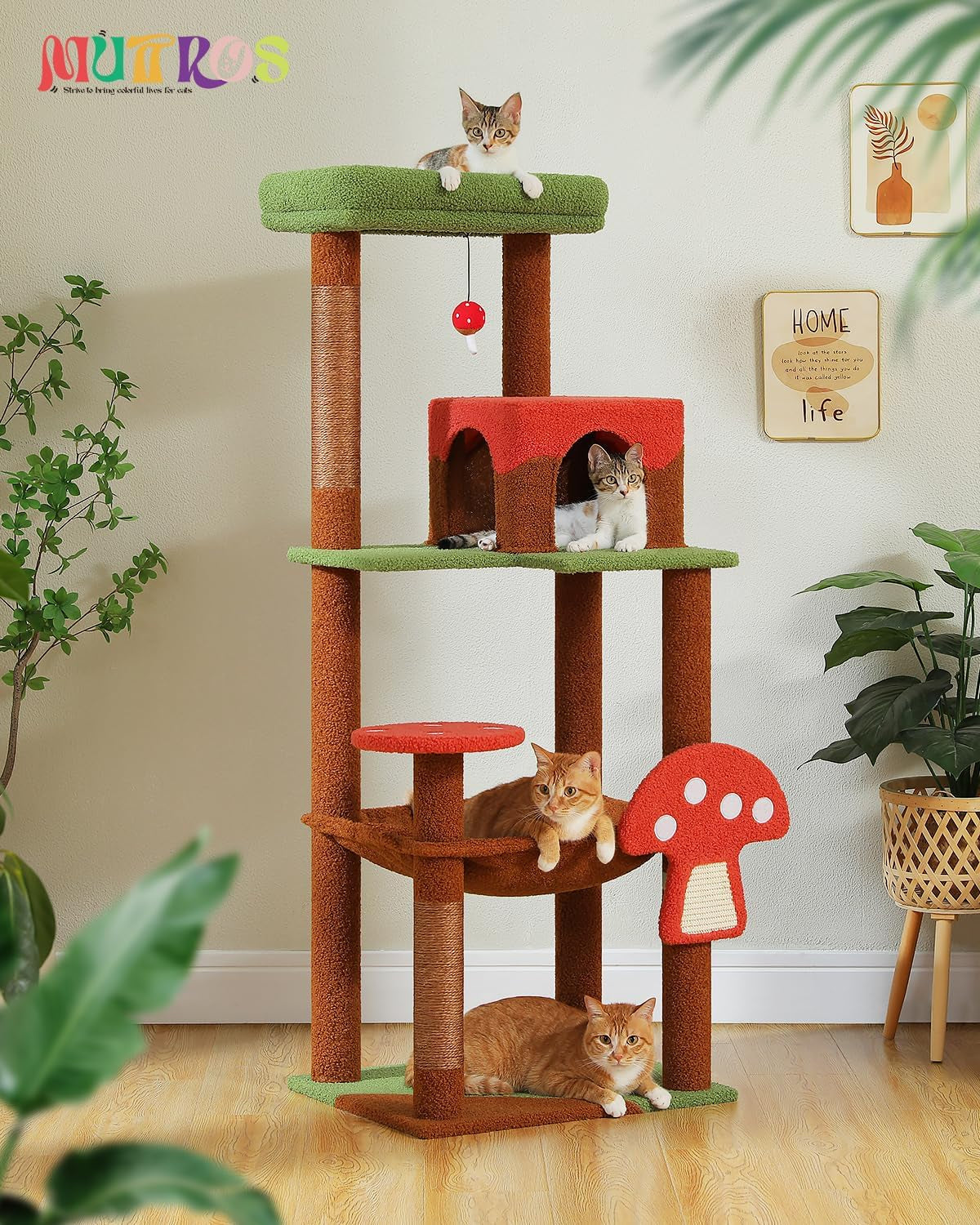 muttros-mushroom-cat-tree-tower-with-removable-scratcher-large-hammock-condo-perch-3-sisal-posts-multi-level-cat-tree-for-indoor-cats-cute-cat-tower-for-small-space-homes