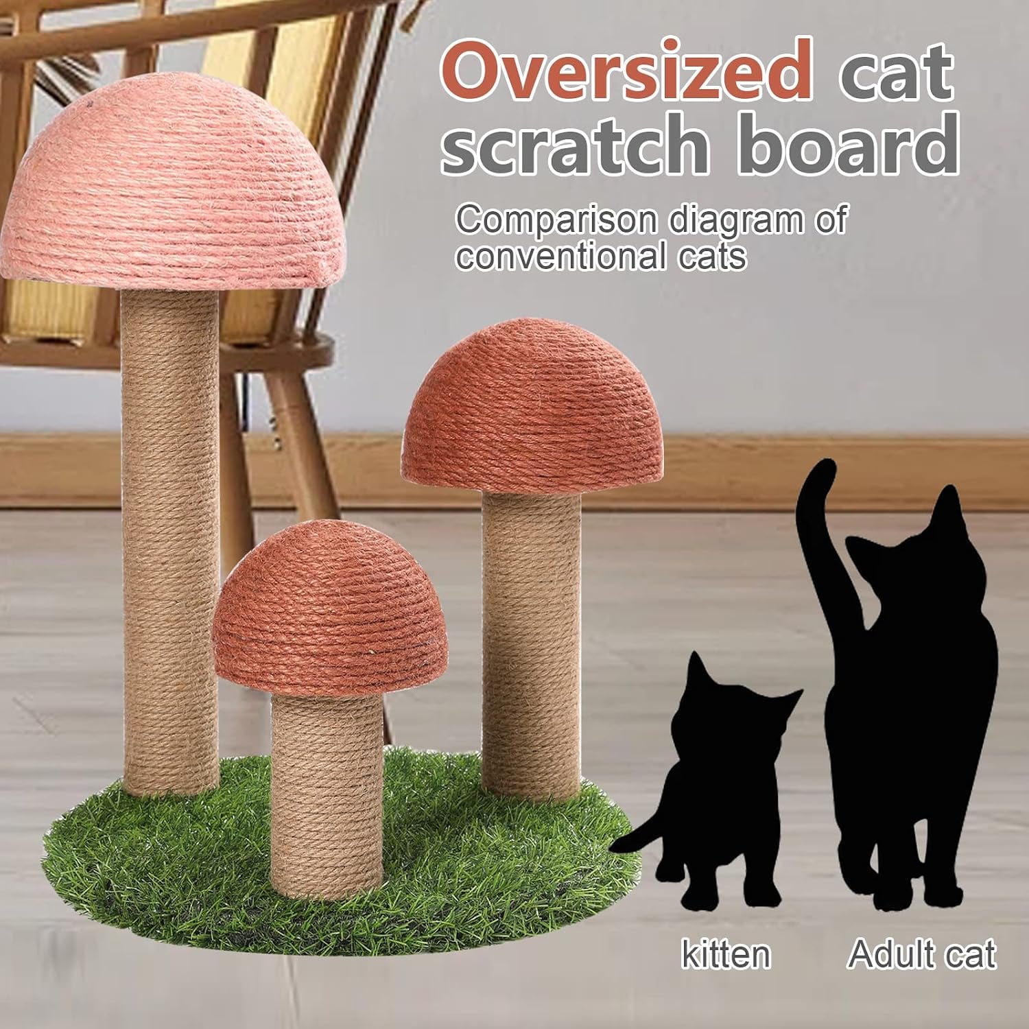 powerking-cat-scratching-post-mushroom-claw-scratching-post-for-cat-natural-sisal-cat-scratchers-with-3-mushroom-pole-cat-interactive-toys