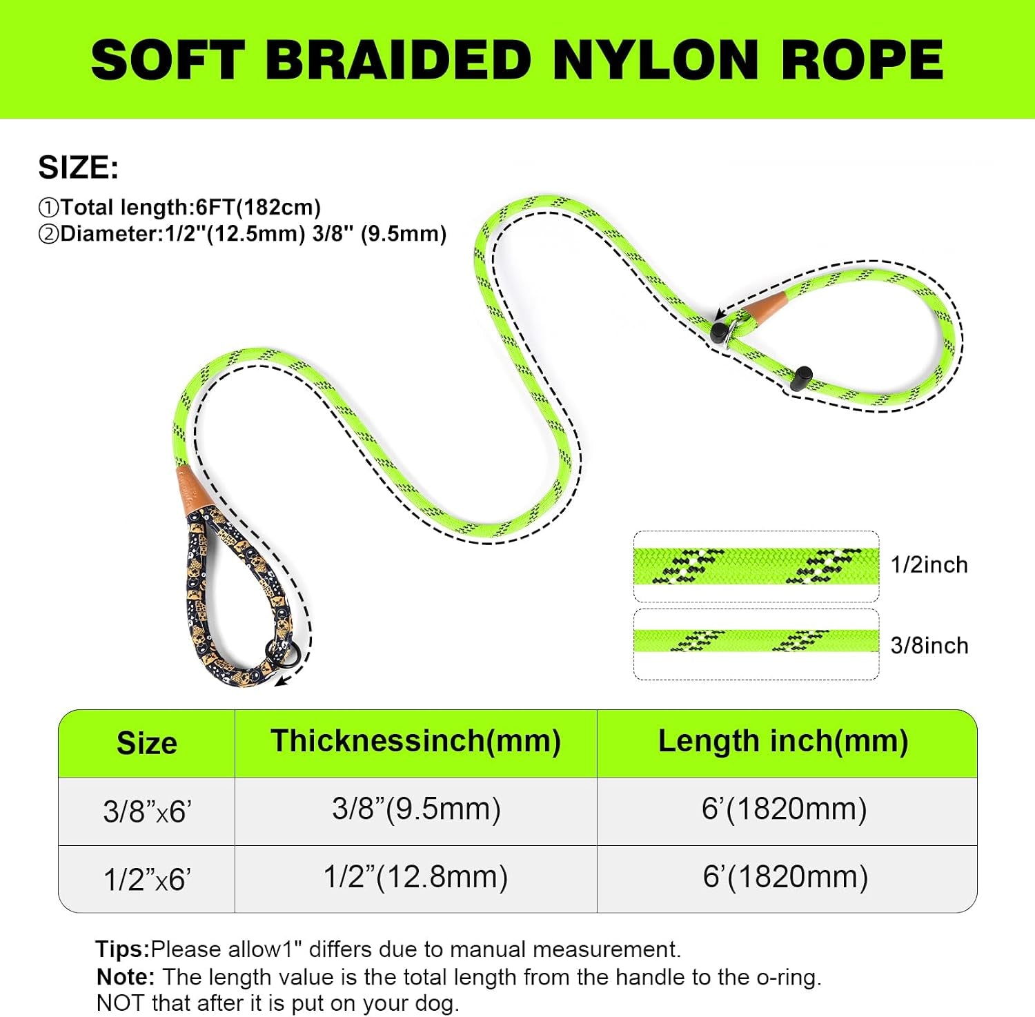 lynxking-slip-lead-dog-leash-reflective-heavy-duty-comfortable-strong-rope-for-large-medium-small-dogs-no-pull-pet-training-light-green-large-1-2in-x-6ft-slip-lead