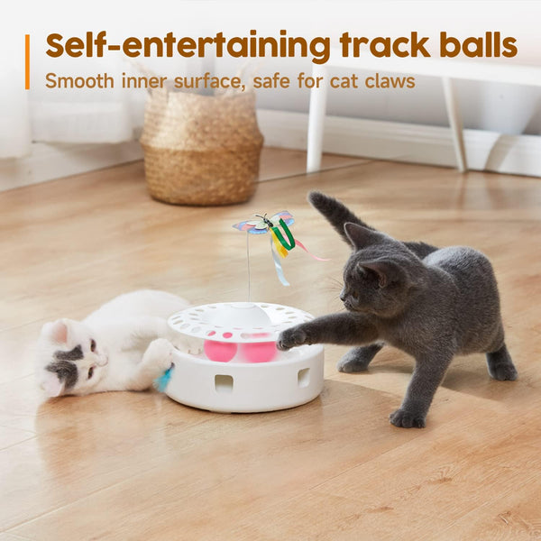 Potaroma Cat Toys 3In1 Automatic Interactive Kitten Toy, Fluttering Butterfly, Moving Feather, Track Balls, Dual Power Supplies, USB Powered, Indoor Exercise Kicker (Bright White) | Fluttering Butterfly, Moving Feather, Balls, Dual Power Supplies, USB Powered, Indoor Kitty Exercise Kicker (Bright White)5