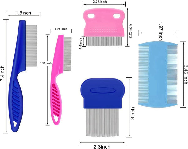 5 Pack Flea Lice Comb,Stainless Steel Dog Cat Grooming Combs with Rounded Teeth,Double Sided Professional Pet Tear Stain Remover,Dematting Tool for Small, Ideal for All Pet2