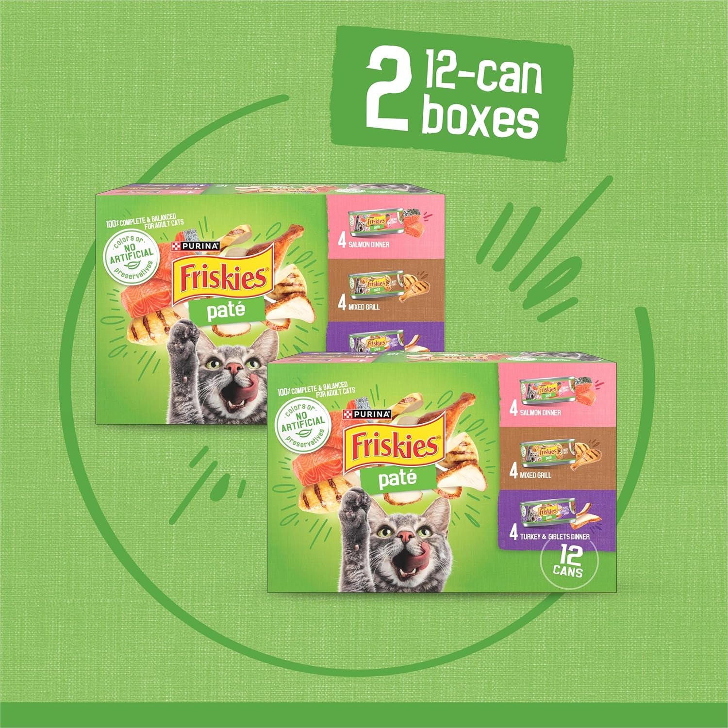 purina-friskies-wet-cat-food-pate-variety-pack-salmon-dinner-turkey-and-giblets-dinner-and-mixed-grill-2-packs-of-12-5-5-oz-cans