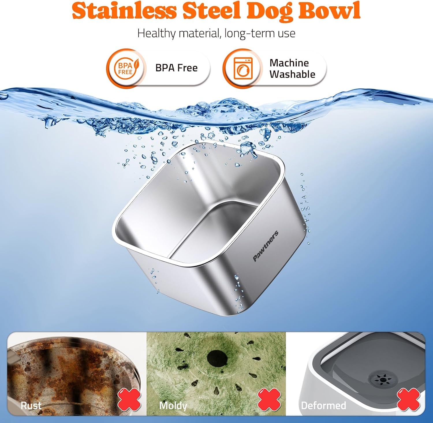 pawtners-stainless-steel-dog-water-bowl-no-spill-152oz-4-5l-grey-slow-water-bowl-for-dog-with-filter-non-slip-base-no-splash-water-bowl-for-medium-large-messy-drinkers