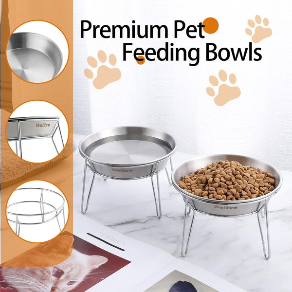Elevated Cat Bowls, Wide Stainless Steel Cat Food Bowls with Metal Stand Whisker Stress-Free, Raised Food and Water Dish for Cats, Kitten, Puppies and Small Dogs5