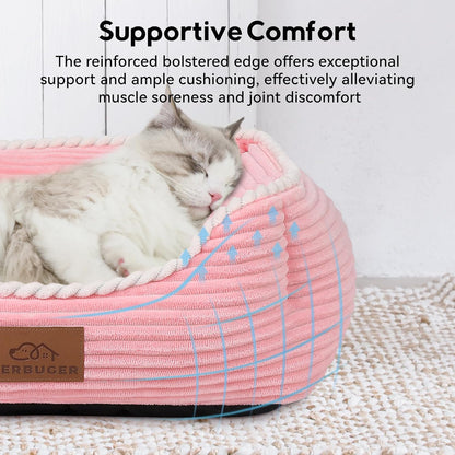 Cat Dog Bed for Pets, Rectangle Pet Bed Gift for Puppy and Kitten, Machine Washable Calming Fluffy Pet Couch Sofa for Indoor Outdoor, Portable Soft Cat Bed with Non-Slip Bottom (Small, Pink)3