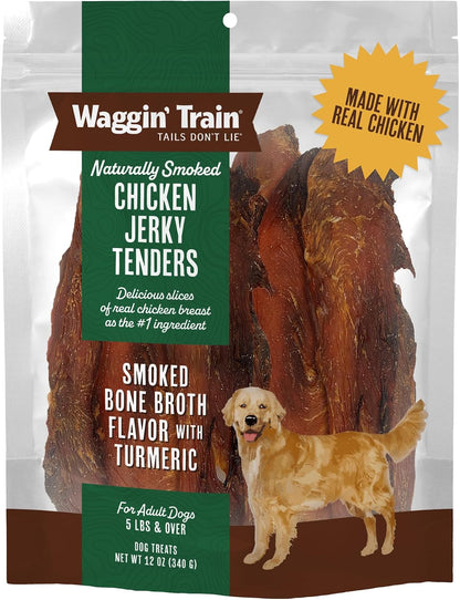 Waggin' Train Smoked Chicken Jerky Tenders for Dogs with Turmeric and Human Grade Bone Broth, Grain and Corn Free, High Protein, Premium Limited Ingredient 100% Real Chicken Dog Treats, 24 Oz. Pouch10