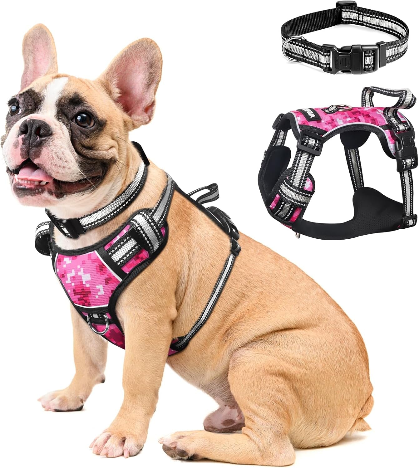 dog-harness-no-pull-pet-harnesses-with-dog-collar-adjustable-reflective-oxford-outdoor-vest-front-back-leash-clips-for-small-medium-large-extra-large-dogs-easy-control-handle-for-walking