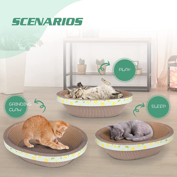 Oval Cat Cardboard Scratcher with Lounger Bed, High-Density Kitty Cat Scratching Pad for Indoor Cats Grinding Claws, Ergonomic Curved Furniture Couch Cat Scratch Protector, 17.3" × 13.6" × 4.5"6