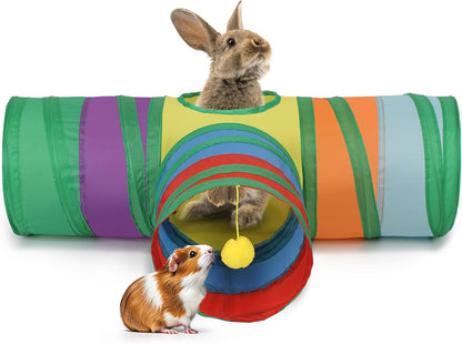 Mechpia Rabbit Toys, 3 Way Buuny Hideout Foldable Rabbit Tunnel and Tubes for Rabbit Guinea Pig Chinchilla Ferret Rat1