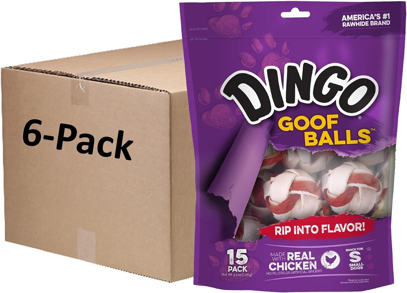dingo-goof-balls-rawhide-treats-for-small-dogs-with-real-chicken-15-ct-long-lasting-rawhide-chew-wrapped-with-real-chicken-natural-chewing-action-promotes-clean-teeth-for-adult-dogs