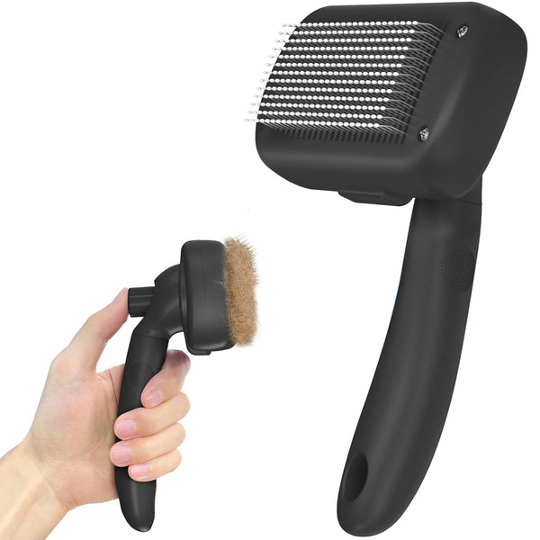 Dipoo Self Cleaning Shedding Brush - Skin Friendly Grooming Tool for Dogs, Cats, and Puppies, Deshedding and Hair Removal for Long and Short Haired Pets, Black1