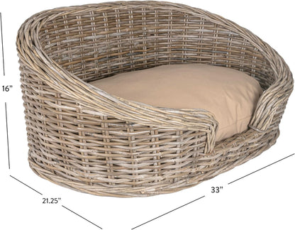 DBD1001A Curvy 33" X 21.25" Classic Handwoven Rattan Dog Bed with Machine-Washable Cushion, Kubu Gray5