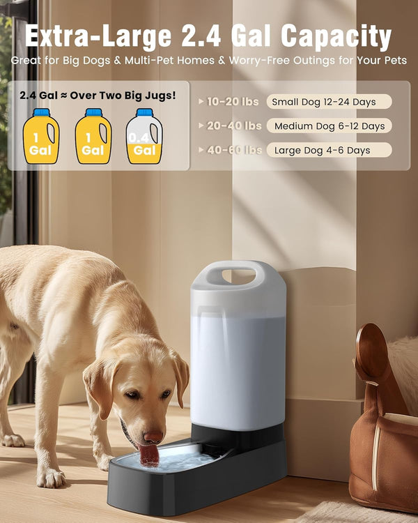 Automatic Dog Water Bowl Dispenser - 2.4 Gallon Stainless Steel Gravity Pet Water Feeder with Ergonomic Handle Design anti Splash Drinking Bowl without Filter Easy to Clean Multi Pet Use4