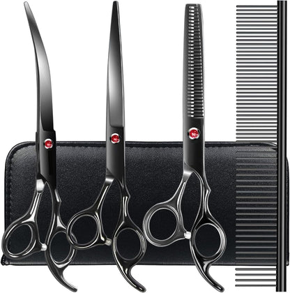 TINMARDA Dog Grooming Kit, Professional Stainless Steel Dog Grooming Scissors with Curved Shears, Pink Finger Rings - 4 Piece Sharp Durable Pet Shears for Dogs Cats at Home Salon-Quality Grooming11