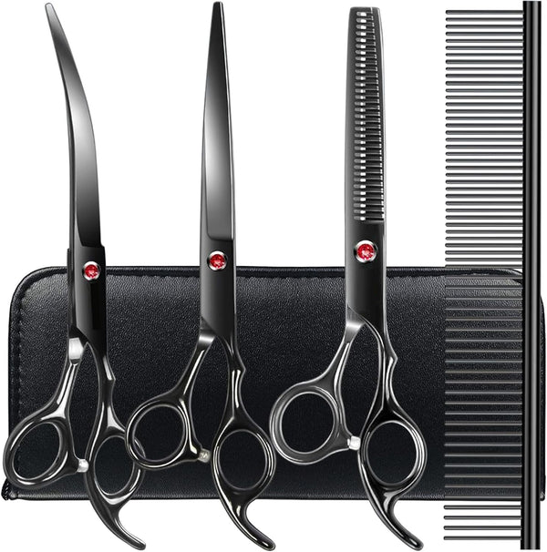 TINMARDA Dog Grooming Kit, Professional Stainless Steel Dog Grooming Scissors with Curved Shears, Pink Finger Rings - 4 Piece Sharp Durable Pet Shears for Dogs Cats at Home Salon-Quality Grooming11