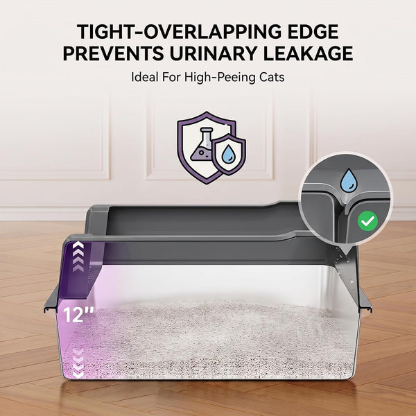XXL Stainless Steel Cat Litter Box with Lid, 26X18X12 Inches | 12-Inch High Sides, for Big and Multiple Cats, Anti-Urine Leakage, Durable Metal4