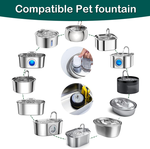 Cat Water Fountain Filter 16Pcs Fit 101Oz/3L Stainless Steel Pet Fountain | Cat Fountain Replacement Filters for 67Oz/2L, 108Oz/3.2L Cat Water Fountains Pet Fountain Filters (8 Filters & 8 Sponges)2