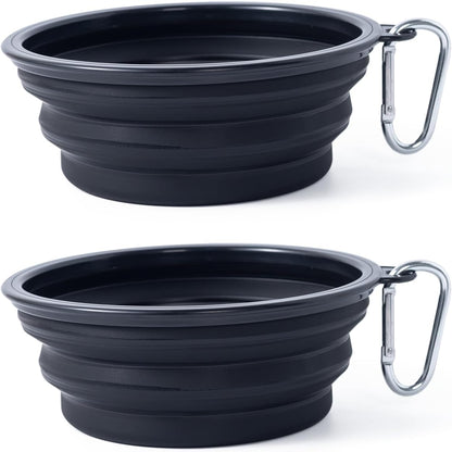 Large Dog Bowl Pet Collapsible Bowls, 2 Pack Collapsible Dog Water Bowls for Cats Dogs, Portable Pet Feeding Watering Dish for Walking Parking Traveling with 2 Carabiners (Large, Black+Black)25