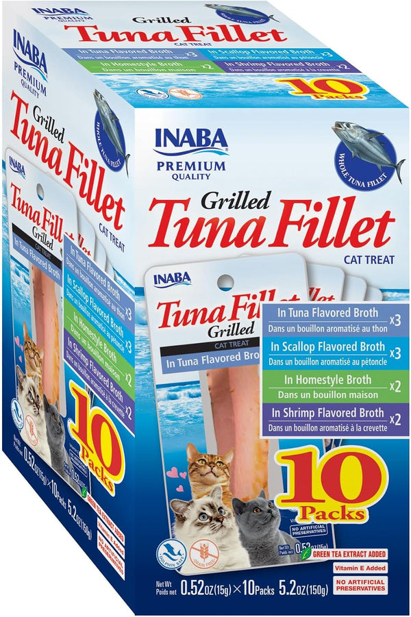 INABA Grilled Fillets Cat Treats, Tuna in Tuna Broth, 6Ct | Hand-Cut Grilled Tuna, Broth-Packed, Vacuum Packed, 71% Moisture, Immune Support, Grain-Free, 6 X 0.52 Oz Fillets10