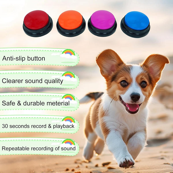 Gelabur Set of 4 Dog Buttons for Communication, Voice Recordable Buttons for Classroom, Dog Training Talking Buttons Starter Set, Pet Easy Speaking Buttons Tools3
