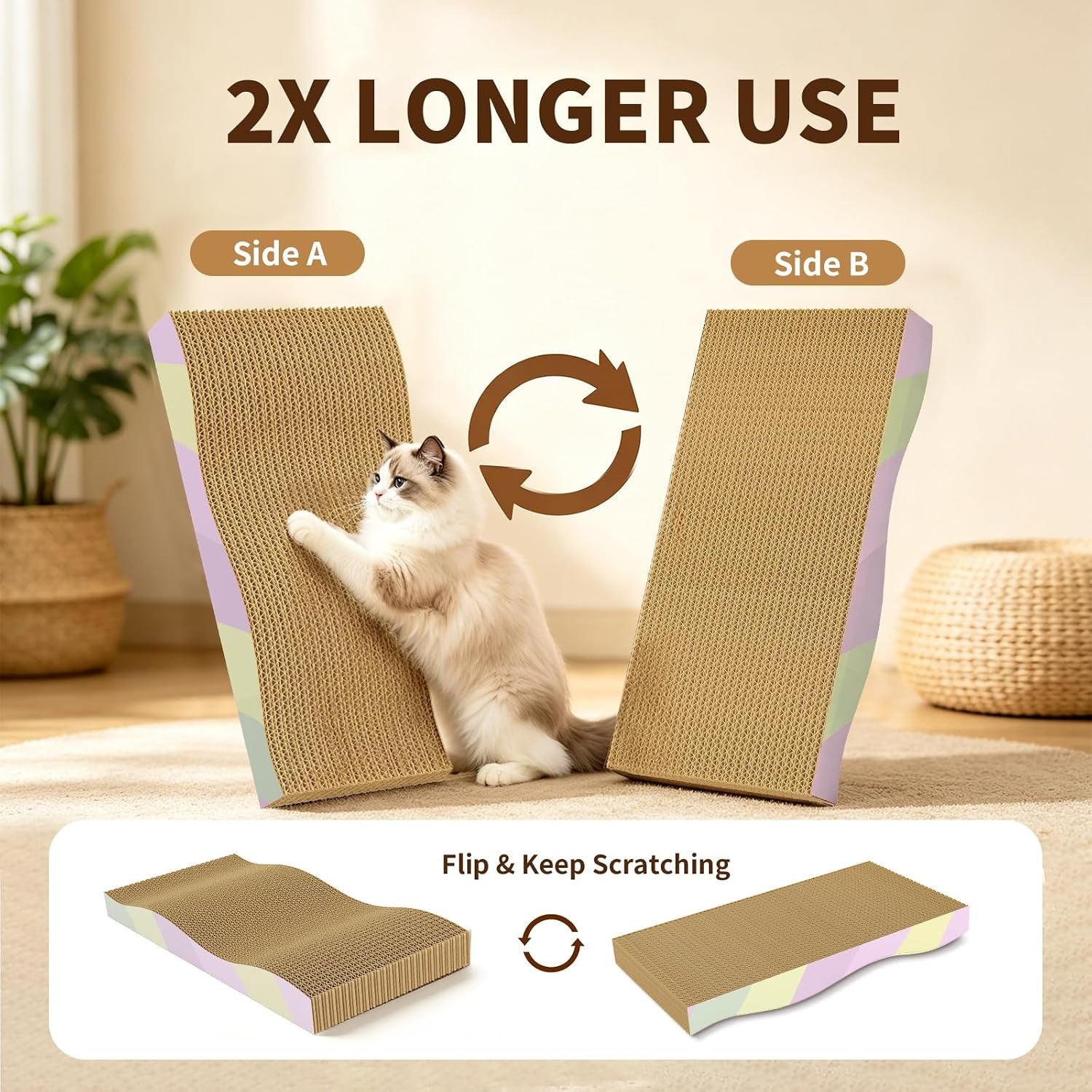 cat-scratching-board-2-pack-reversible-cat-scratcher-pad-large-odor-free-double-sided-use-wave-shape-sturdy-extra-large-custom-corrugated-board-2-count-cat-toys