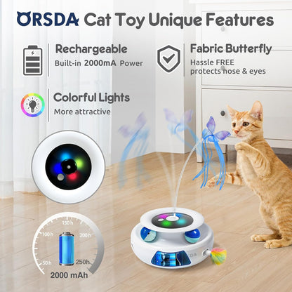 ORSDA Cat Toy, 3-In-1 Automatic Interactive Electronic Moving Ambush Feather, Fluttering Butterfly, Track Balls, USB Rechargeable Powered Smart Indoor Exercise Kicker3
