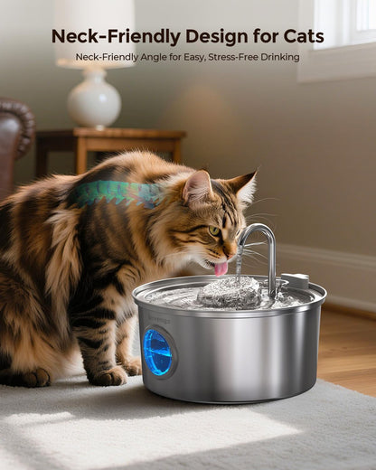 Invengo Cat Water Fountain Stainless Steel, 108Oz/3.2L Pet Fountain with Large Water Level Window, Ultra Quiet Automatic Cat Water Dispenser for Cats and Dogs, 2 Flow Modes, Splash-Proof Design9