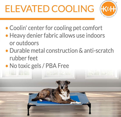K&H Pet Products Coolin' Pet Cot, Outdoor Cooling Elevated Dog Cot for Large Dogs, Raised Bed with Cool-Core Center, Portable Pet Platform with Heavy-Duty Metal Frame - Large Gray/Blue4