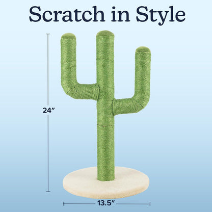 24” Tall Cat Scratching Post - Vertical Cactus Scratch Post for Indoor Cats - 360 Degree Jute Rope-Covered Kitten Scratcher with 3 Branches and Sturdy Base by PETMAKER (Green)2