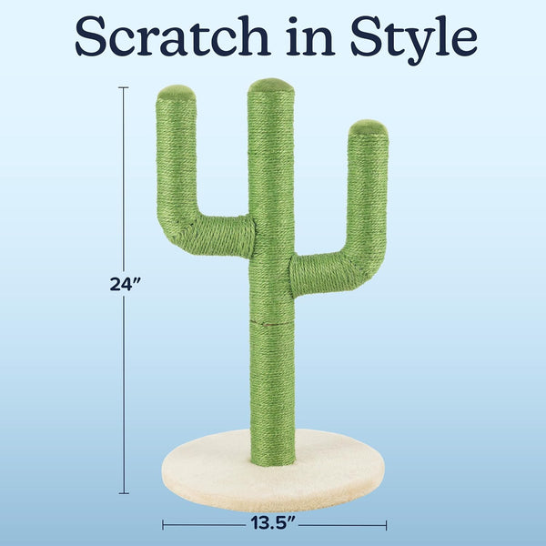 24” Tall Cat Scratching Post - Vertical Cactus Scratch Post for Indoor Cats - 360 Degree Jute Rope-Covered Kitten Scratcher with 3 Branches and Sturdy Base by PETMAKER (Green)2